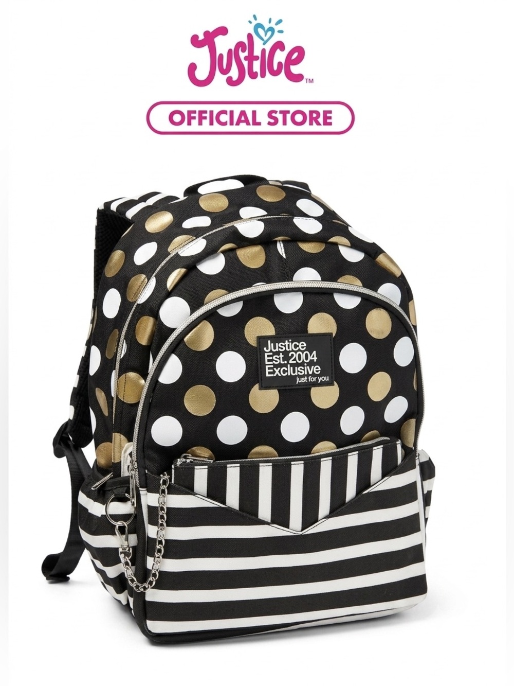 Justice Girls Backpack with Detachable Wristlet Pouch Polka Dot Stripe NWT